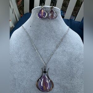 New Elegant Purple Jewelry Set Stainless Steel Silver